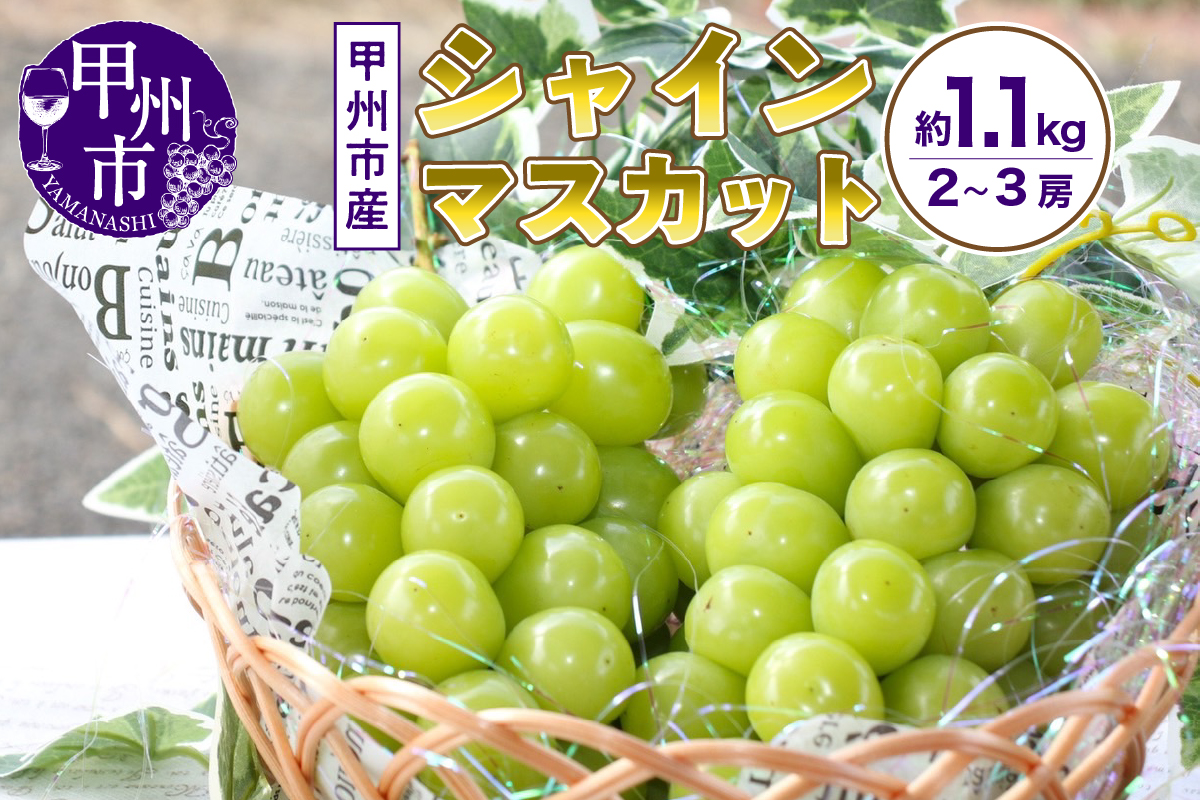 山梨の自然が産んだスイートエメラルド甲州市産シャインマスカット！約1.1kg 2～3房【2025年発送】（UD）B-867