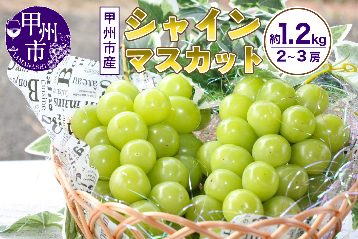 山梨の自然が産んだスイートエメラルド甲州市産シャインマスカット！約1.2kg 2房～3房【2026年発送】（UD）B-865
