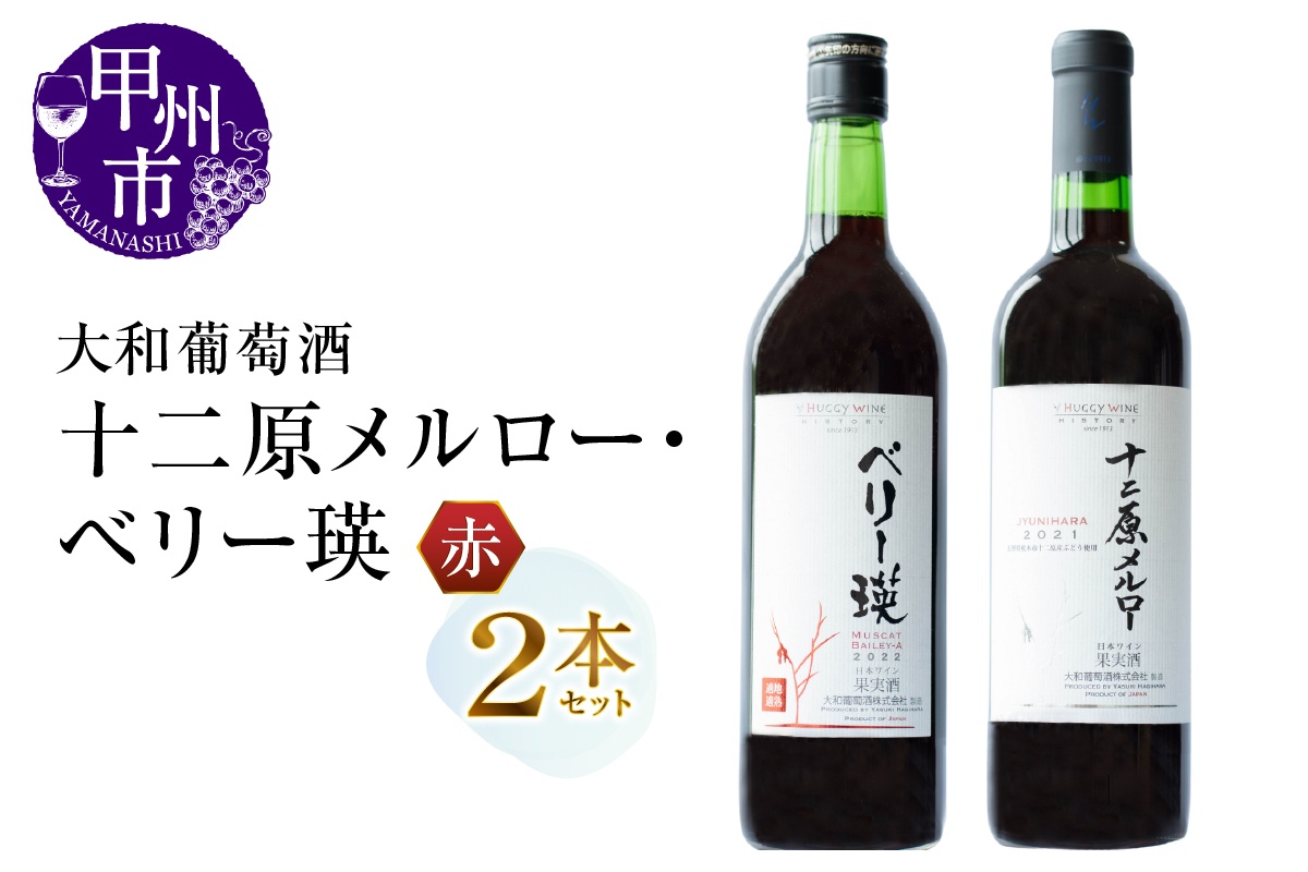 大和葡萄酒が贈る『十二原メルロー』『ベリー瑛』赤ワイン2本セット（MG）B15-694