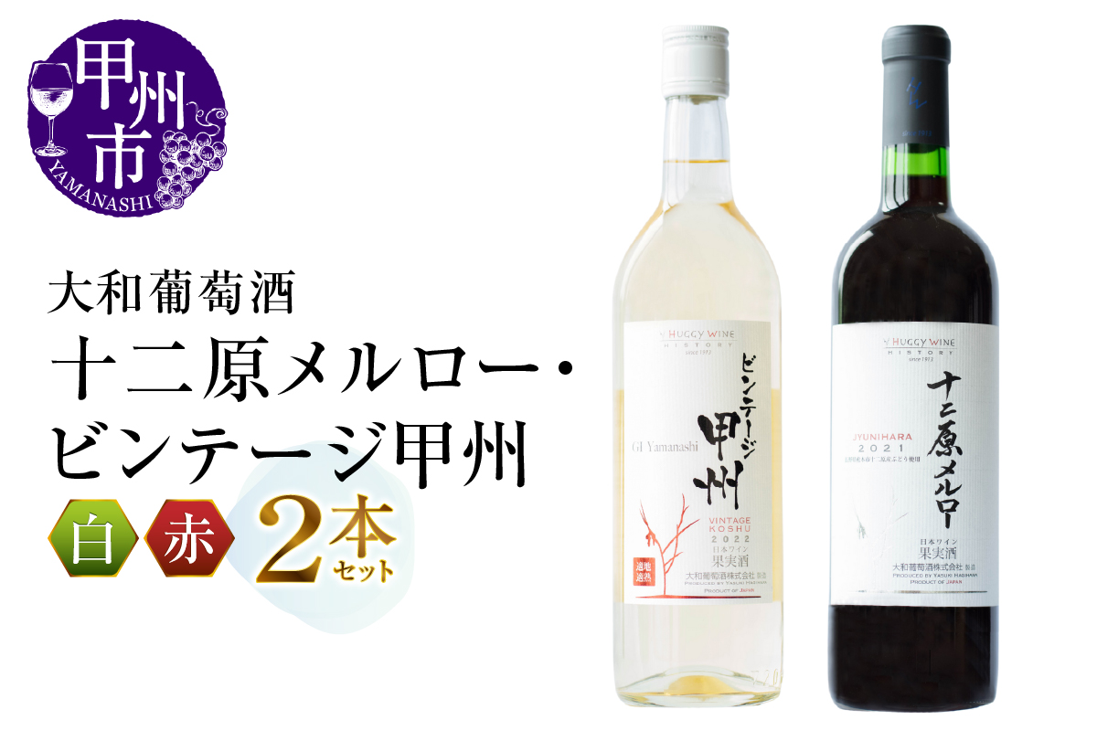 大和葡萄酒が贈る『十二原メルロー』『ビンテージ甲州』赤白ワイン2本セット（MG）B15-732