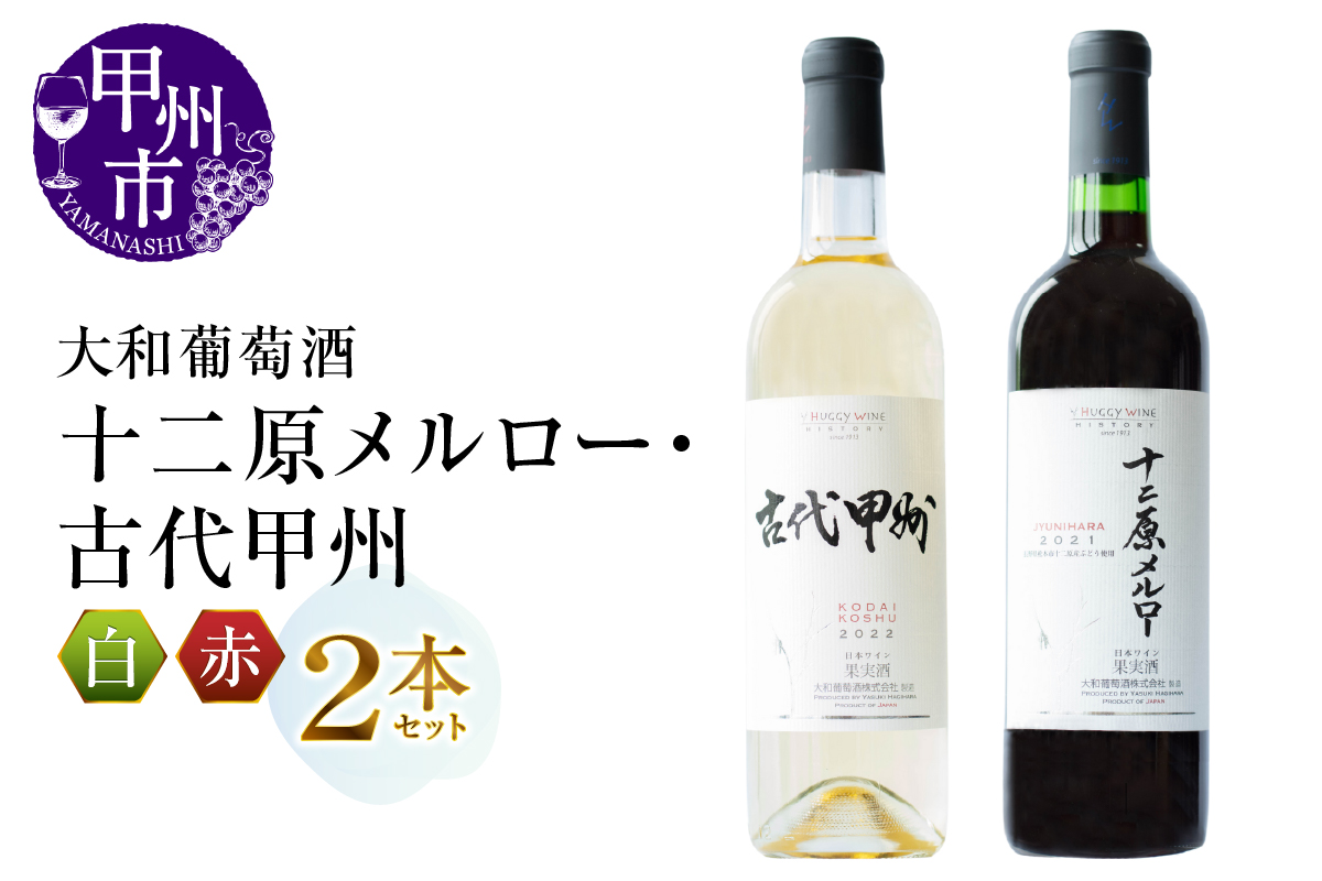 大和葡萄酒が贈る『十二原メルロー』『古代甲州』赤白ワイン2本セット（MG）B16-651