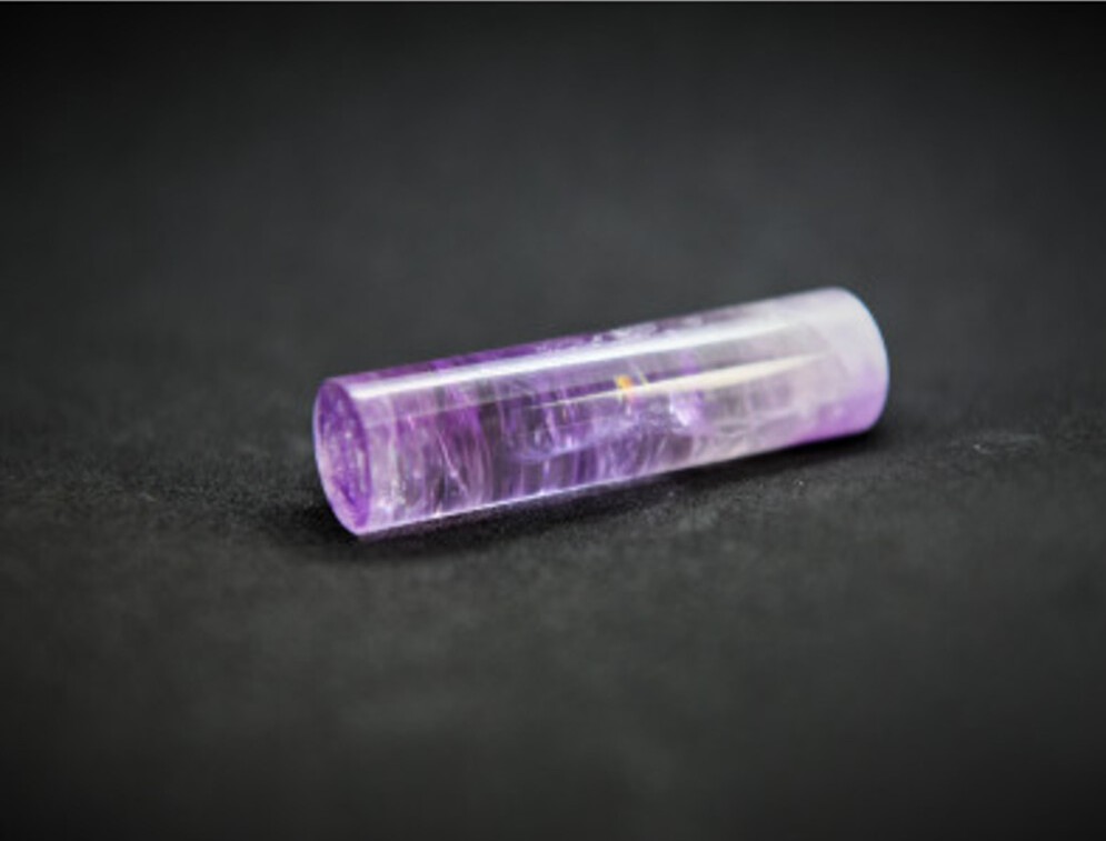 甲州印伝ケース付き　手彫り職人が彫ったアメジスト印鑑15mm[5839-2105]