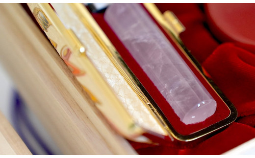 ローズクウォーツ13.5mm丸×60mm丈　実印又は銀行印　鳳凰ケース付　桐箱入り[5839-2022]