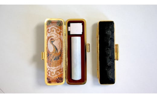 ラベンダー本翡翠12mm丸×60mm丈　銀行印　オーストリッチケース付　桐箱入り[5839-2024]