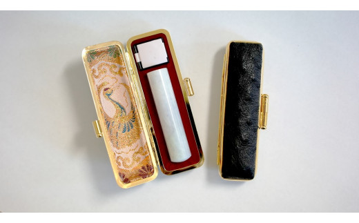 ラベンダー本翡翠13.5mm丸×60mm丈　実印又は銀行印　オーストリッチケース付　桐箱入り[5839-2023]