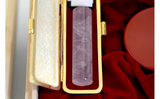 ローズクウォーツ15mm丸×60mm丈　実印　鳳凰ケース付　桐箱入り[5839-2021]