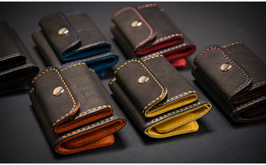 【ハンドメイド】三つ折り財布 [5839-1435] 黒×黄