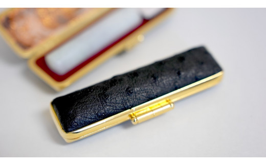 ラベンダー本翡翠13.5mm丸×60mm丈　実印又は銀行印　オーストリッチケース付　桐箱入り[5839-2023]