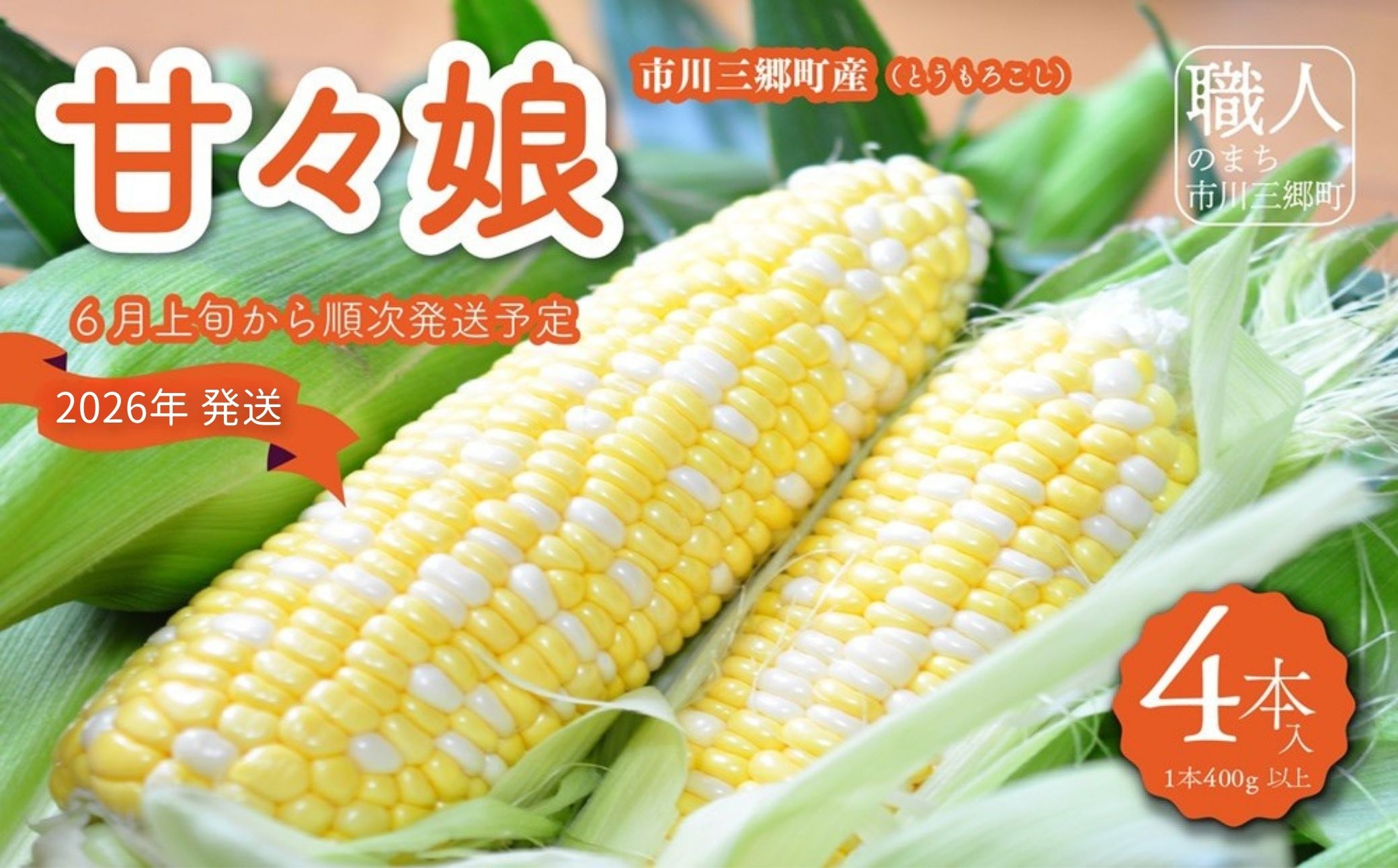 市川三郷町大塚産の甘々娘（とうもろこし）4本入り　2026年6月上旬発送】Kai Sweet Farm[5839-1010]