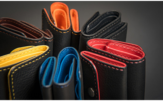 【ハンドメイド】三つ折り財布 [5839-1435] 黒×黄