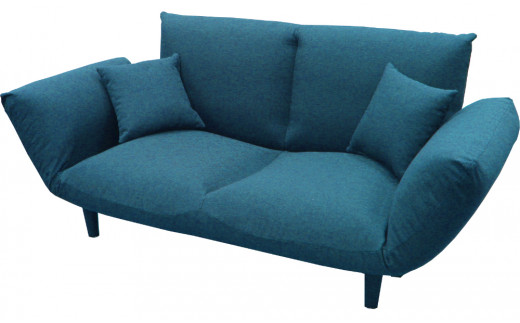 背もたれ＆両肘リクライニング・バゲットソファ　クッション２個付き（ターコイズ）[5839-9396]