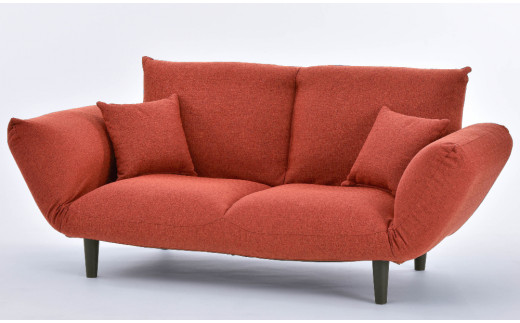 背もたれ＆両肘リクライニング・バゲットソファ　クッション２個付き（ウォームレッド）[5839-9399]