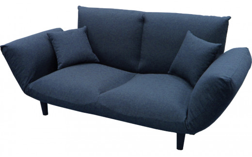 背もたれ＆両肘リクライニング・バゲットソファ　クッション２個付き（インディゴ）[5839-9397]