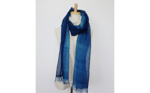 No.259 モダールリネン藍グラデーション染ストール ／ ファッション 織物 染物 山梨県【n0259_del】