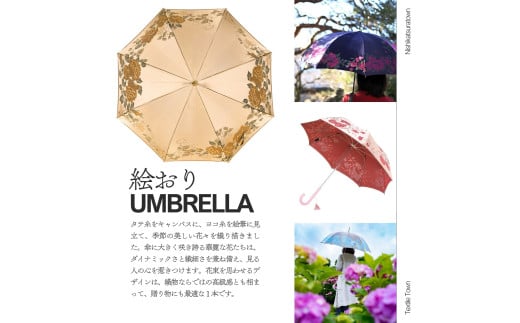 高級織物傘【婦人長傘】 絵おり ベージュ系・バラとぶどう ベージュ・穏やかな温かみ「バラとぶどう柄」絵おり ／雨具 雨傘 日傘 パステル UVカット 和色  8本骨 手開き レディース UV加工 送料無料 山梨県 槇田商店【n0326_mak_A】