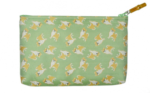 No.372 がま口＆ポーチ　iruyo　柴犬　緑 ／ わんちゃん柄 雑貨 山梨県【n0372_yam_A】