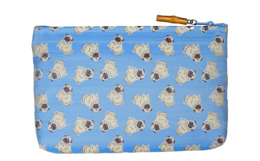 No.376 がま口＆ポーチ　iruyo　パグ　ブルー ／ わんちゃん柄 雑貨 山梨県【n0376_yam_A】