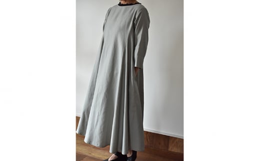 No.425 ふんわりコットンワンピース　L　グレー ／ オーガニックコットン 朱子織り 上品 山梨県【n0425_mut】