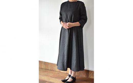 No.427 ふんわりコットンワンピース　L　ブラック ／ オーガニックコットン 朱子織り 上品 山梨県【n0427_mut】