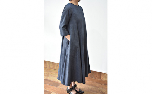 No.428 ふんわりコットンワンピース　L　ネイビー ／ オーガニックコットン 朱子織り 上品 山梨県【n0428_mut】