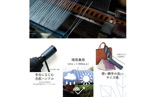 高級織物傘【紳士折りたたみ傘】Tie 濃紺系・Plain×Stripe DARK NAVY・ビジネスにもカジュアルにも合う晴雨兼用傘 ／雨具 雨傘 日傘 ビジネス UVカット シンプル 8本骨 手開き メンズ UV加工 送料無料 山梨県 槇田商店【n0384_mak】