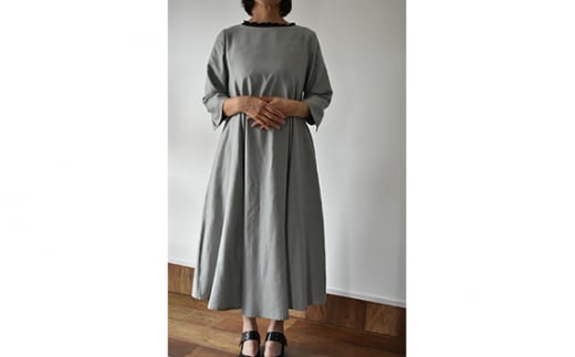 No.421 ふんわりコットンワンピース　M　グレー ／ オーガニックコットン 朱子織り 上品 山梨県【n0421_mut】