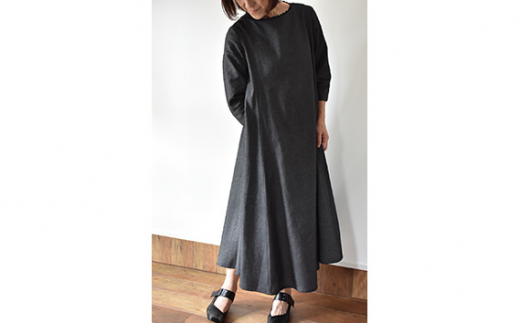 No.423 ふんわりコットンワンピース　M　ブラック ／ オーガニックコットン 朱子織り 上品 山梨県【n0423_mut】