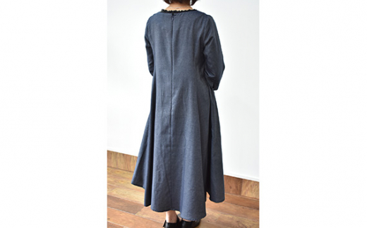 No.424 ふんわりコットンワンピース　M　ネイビー ／ オーガニックコットン 朱子織り 上品 山梨県【n0424_mut】