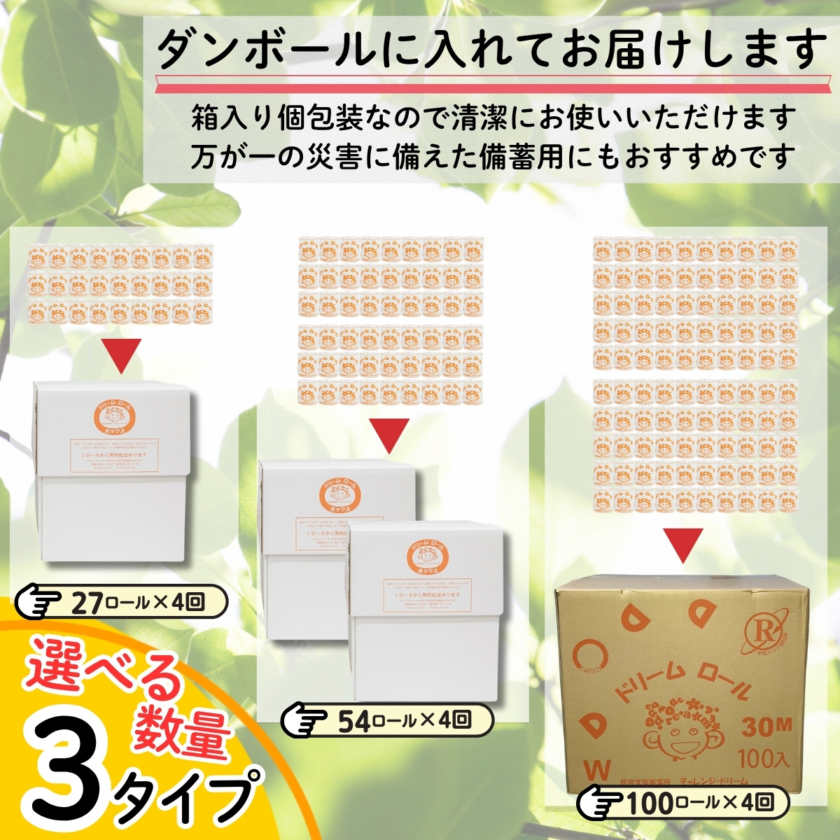 【 就労支援 】【定期便】【年4回】【ダブル】トイレットペーパー　ドリームロール 年4回配送(3ヶ月に1回)(入金後翌月より配送開始) 54ロール 再生紙 紙 トイレ用品 消耗品 備蓄 防災用品【n0542-054_tii】