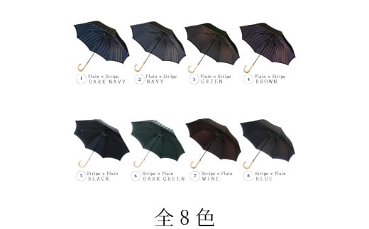高級織物傘【紳士長傘】Tie 濃紺系・Plain×Stripe DARK NAVY・ビジネスにもカジュアルにも似合う晴雨兼用傘 ／雨具 雨傘 日傘 ビジネス UVカット シンプル 8本骨 ワンプッシュオープン メンズ UV加工 送料無料 山梨県 槇田商店【n0380_mak_A】