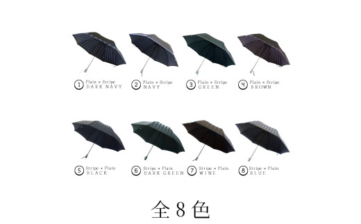 高級織物傘【紳士折りたたみ傘】Tie 濃紺系・Plain×Stripe DARK NAVY・ビジネスにもカジュアルにも合う晴雨兼用傘 ／雨具 雨傘 日傘 ビジネス UVカット シンプル 8本骨 手開き メンズ UV加工 送料無料 山梨県 槇田商店【n0384_mak】