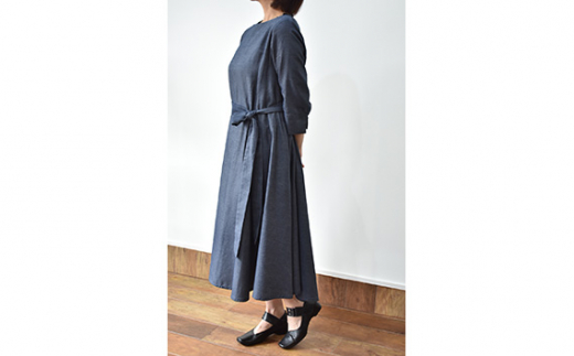 No.424 ふんわりコットンワンピース　M　ネイビー ／ オーガニックコットン 朱子織り 上品 山梨県【n0424_mut】