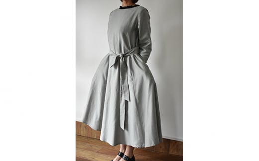 No.425 ふんわりコットンワンピース　L　グレー ／ オーガニックコットン 朱子織り 上品 山梨県【n0425_mut】