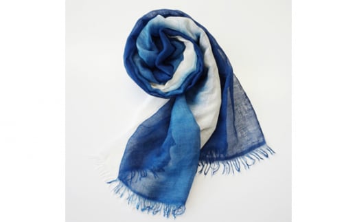 No.259 モダールリネン藍グラデーション染ストール ／ ファッション 織物 染物 山梨県【n0259_del】