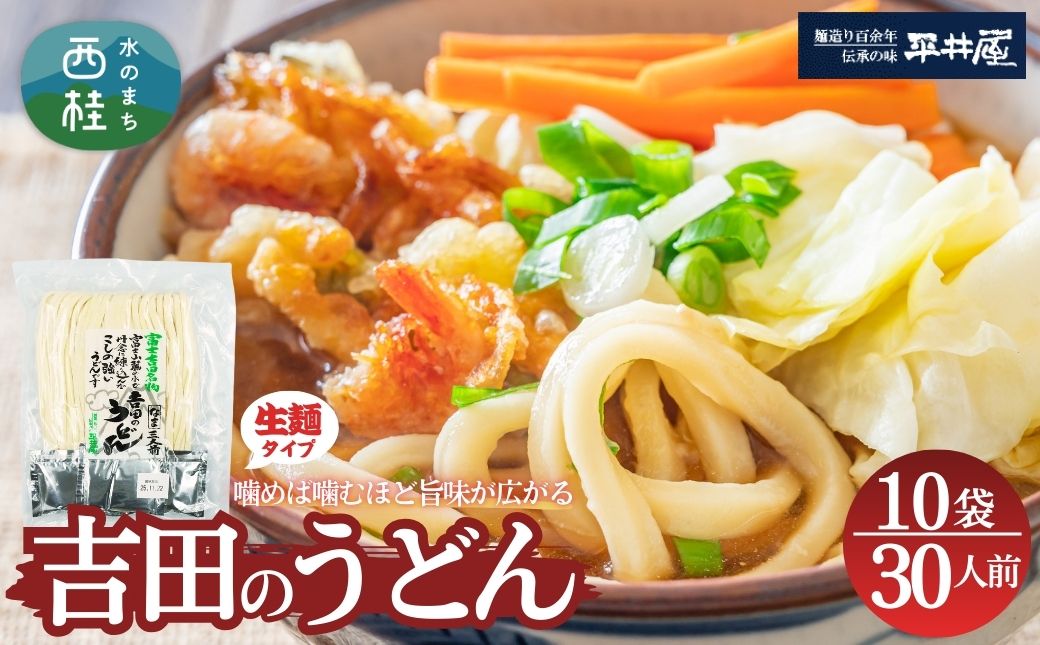 [訳あり]吉田のうどん 30人前　( 3人前平袋×10パック） 富士山麓の水で練り上げたコシの強いうどん ／ セット 饂飩 乱切り麺 硬め 太麺 半生麺 山梨県 特産品【n0626-10_hir】 10袋