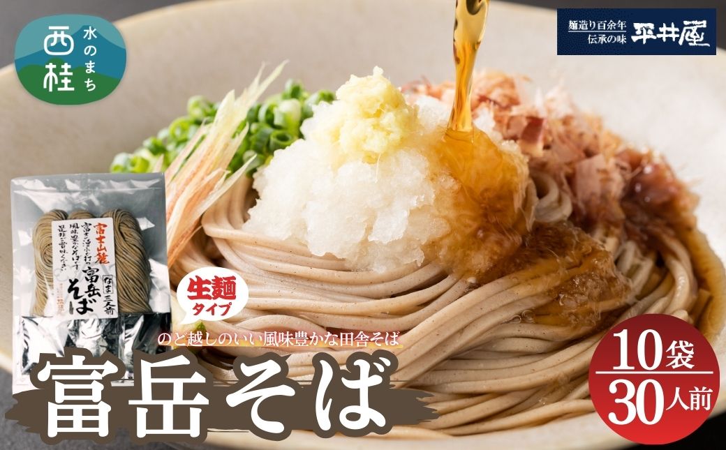 ［訳あり］富岳そば 30人前 (3人前平袋×10パック） 富士山麓の水で練り上げたおいしい蕎麦 ダシの効いたスープ付 ／ セット 田舎そば そばつゆ 送料無料 山梨県 特産品 コシ 風味 きれいな水【n0630-010_hir】 10パック