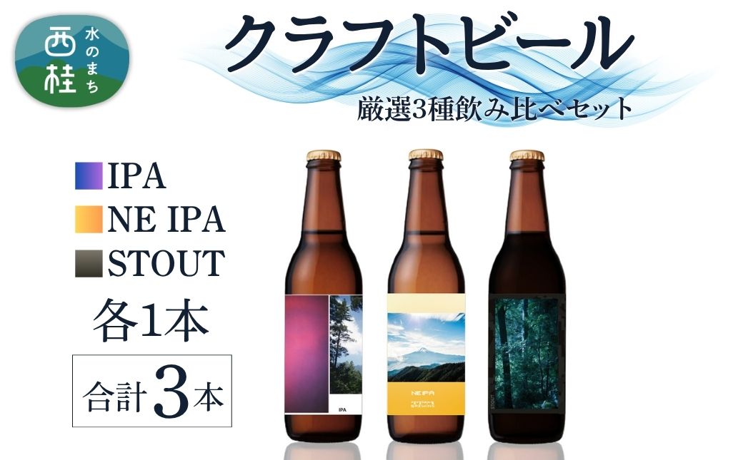 厳選 クラフトビール 3種 セット  NEIPA IPA スタウト 各1本 合計3本 / 瓶ビール ビール 地ビール エール セット 詰め合わせ 飲み比べ 家飲み おすすめ 人気 天然水 ギフト 贈り物 父の日 お歳暮 送料無料【n0655-03_tpm】