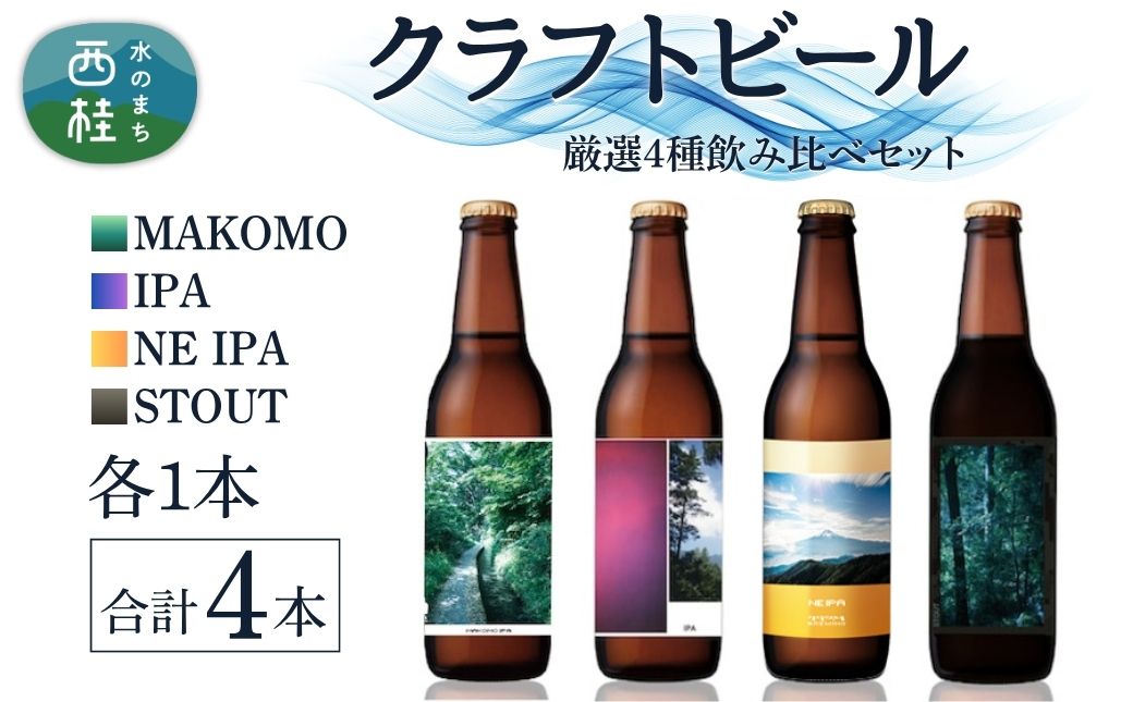 厳選 クラフトビール 4種 セット NEIPA IPA スタウト MAKOMO 各1本 合計4本 / 瓶ビール ビール 地ビール エール 詰め合わせ 飲み比べ 家飲み おすすめ 人気 天然水 ギフト 贈り物 父の日 お歳暮 送料無料【n0656_tpm】