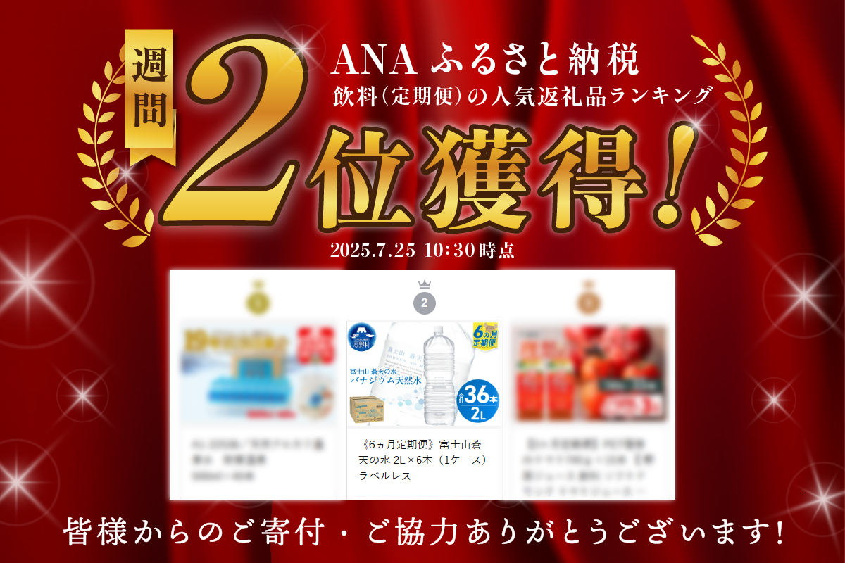 《6ヵ月定期便》富士山蒼天の水 2L×6本（1ケース）ラベルレス