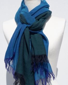 富士桜工房ウールガーゼストール「KASANE」孔雀色（ピーコック×クロムグリーン）無縫製 二重織 FAA4035