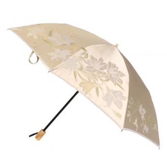 槙田商店【晴雨兼用折りたたみ傘】”絵おり” 百合：ベージュ FAA5064