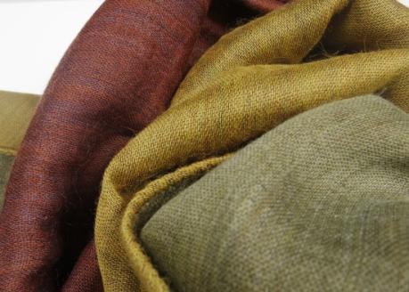 富士桜工房「やすらぎストール」ゴールド×モスグリーン×テラコッタ×グレイッシュブルー 男女兼用ウール＆シルクの二重ガーゼ構造 FAA4016