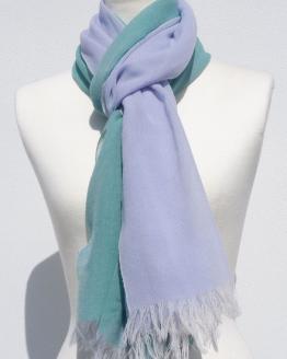 富士桜工房ウールガーゼストール「KASANE」小栗色（ターコイズ×ライトブルー）無縫製 二重織 FAA4008