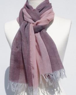 富士桜工房ウールガーゼストール「KASANE」小豆色（ペールピンク×ラセットブラウン）無縫製 二重織 FAA4009