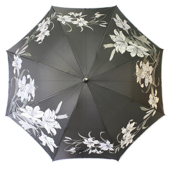 槙田商店【晴雨兼用】長傘 ”絵おり” 百合：黒 FAA5075