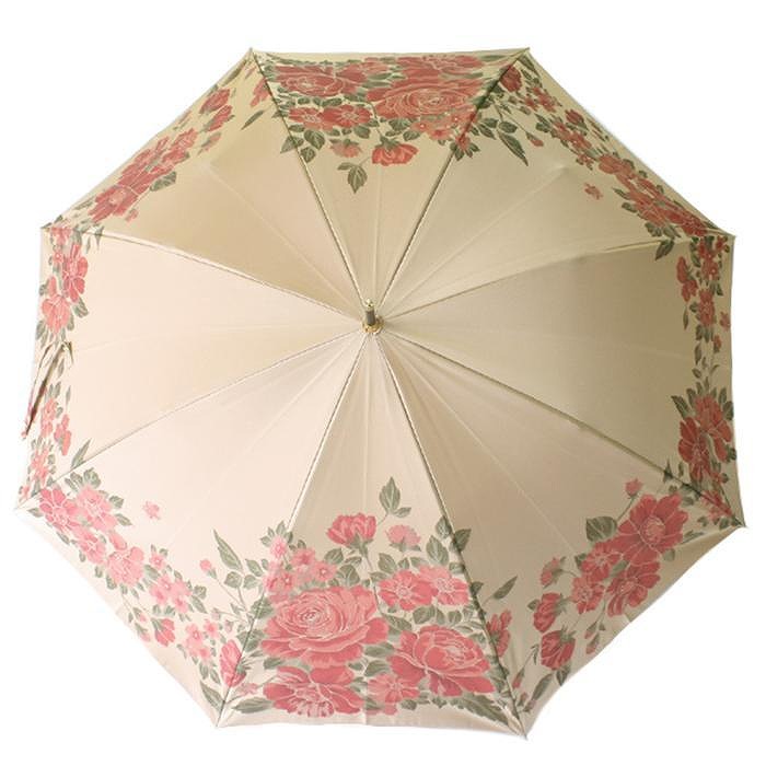 槙田商店【晴雨兼用】長傘 ”絵おり” 大バラ：ベージュ FAA5070