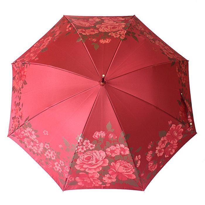 槙田商店【晴雨兼用】長傘 ”絵おり” 大バラ：エンジ FAA5069