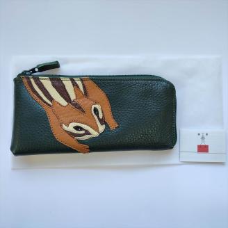 「鞄工房　香」リス柄ファスナー長財布 FAA3017
