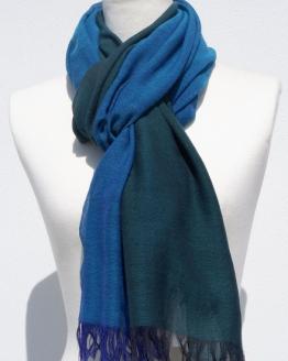 富士桜工房ウールガーゼストール「KASANE」孔雀色（ピーコック×クロムグリーン）無縫製 二重織 FAA4035