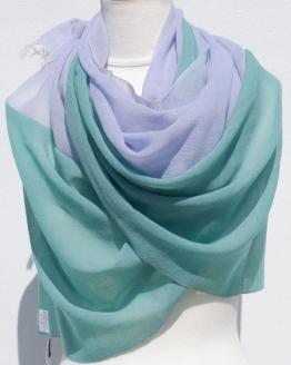 富士桜工房ウールガーゼストール「KASANE」小栗色（ターコイズ×ライトブルー）無縫製 二重織 FAA4008